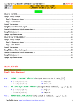 trắc nghiệm hàm số mũ, hàm số logarit và một số bài toán liên quan
