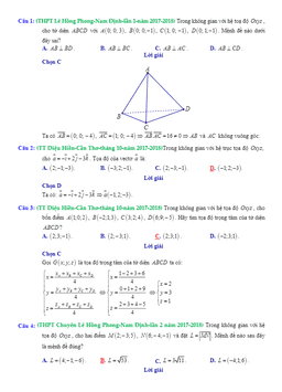 trắc nghiệm phương pháp tọa độ trong không gian oxyz trong các đề thi thử toán 2018