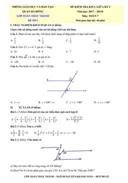 tuyển tập 30 đề kiểm tra kscl giữa học kỳ 1 môn toán 7
