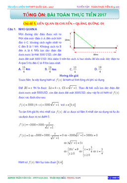 tuyển tập và giải chi tiết các bài toán thực tiễn trong đề thi thử – trần văn tài